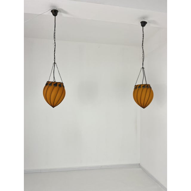 Orange Murano Glass Pendant Lamps, 1980s, Set of 2 For Sale - Image 4 of 11