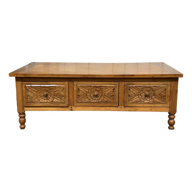 Vintage Indian Teak Coffee Table, 1970s For Sale