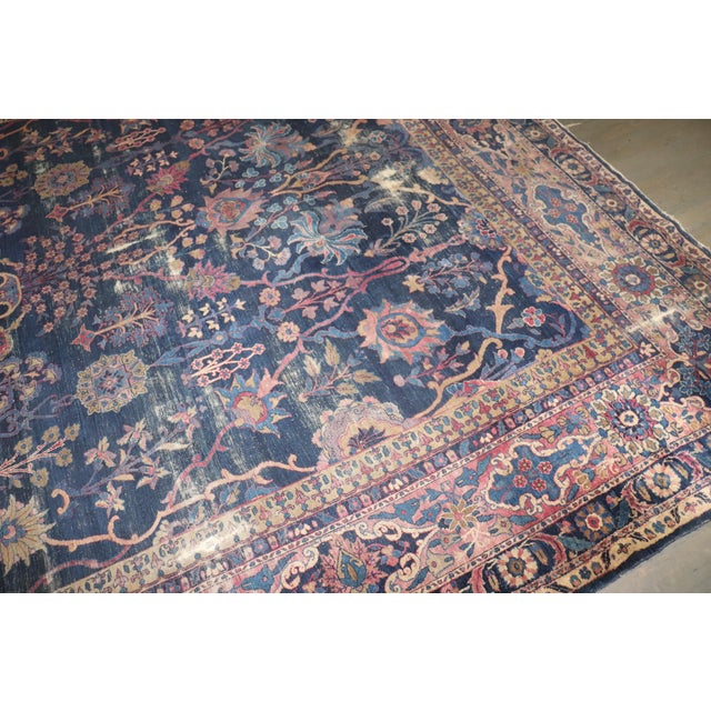Antique Worn Navy Yazd Rug no. j5349 For Sale - Image 11 of 16