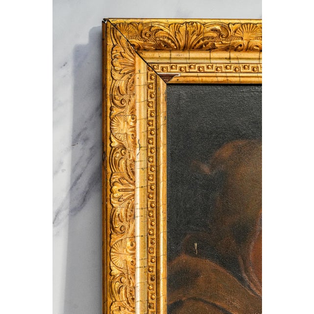 Black Interesting Antique 19th Century Monk Man Portrait Oil Painting Ornate Gold Frame Home Decor Wall Art For Sale - Image 8 of 13