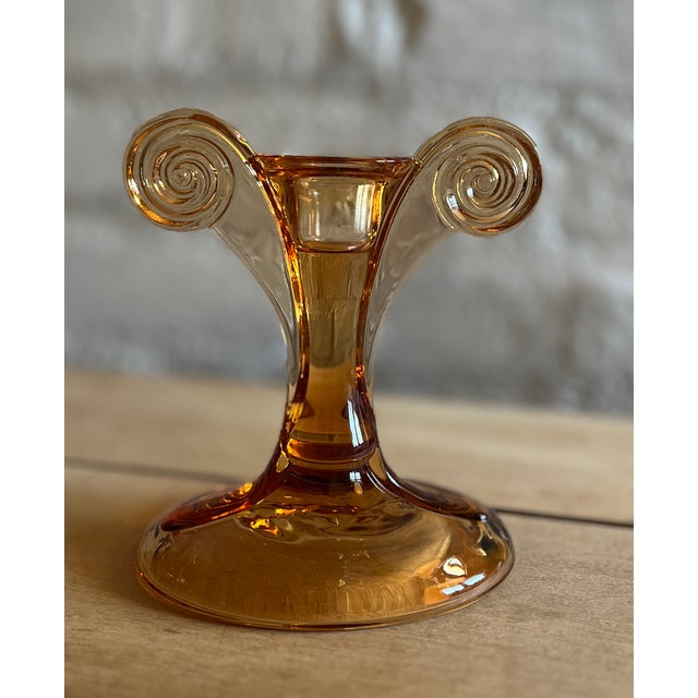 Fostoria Fostoria Art Deco Pink Scroll Console Bowl With Pair of Candlestick Holders - 3 Piece Antique Set Glass Set Circa 1920-30 For Sale - Image 4 of 12