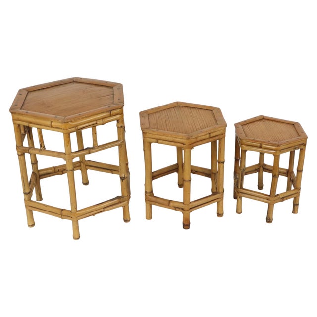 Vintage Bamboo and Rattan Nesting Tables, 1960s, Set of 3 For Sale - Image 4 of 16