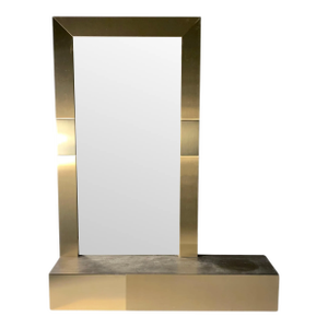 Vintage Brass Mirror Architectural Console Shelf Attributed to Paul Evans