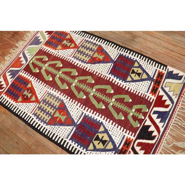 Mid 20th Century Zabihi CollectionTurkish Kilim Prayer Scatter Size Rug For Sale - Image 13 of 18