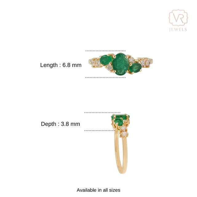 14k Gold 1.09ct Natural Oval Emerald & Diamond Cluster Ring Size 6.5 For Sale - Image 12 of 18