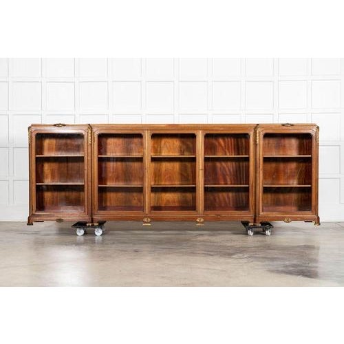 French Monumental Walnut Breakfront Glazed Bookcase, 1870s For Sale - Image 4 of 17