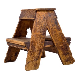 Antique Late 1800s Primitive Wood A-Frame Work Step Stool For Sale