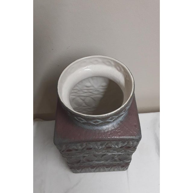 Vintage GermanCeramic Vase with Geometric Decor by B, 1970s For Sale - Image 3 of 5