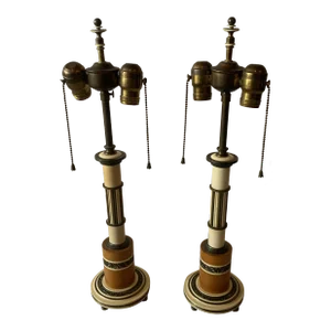 Art Deco Small Enameled Metal and Bakelite Lamps - a Pair