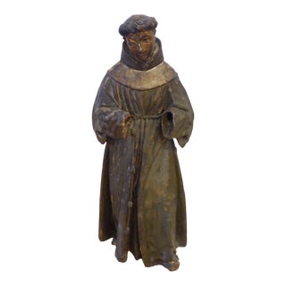 18th Century Continental Carved Wooden Figure of St. Francis For Sale