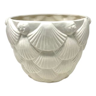 Vintage White Ceramic Seashell Planter For Sale