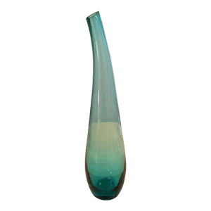Vintage Blenko Mid Century Hand Blown Curved Green Art Glass Vase