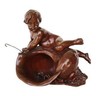 The Boy With the Shell and the Crab French Bronze Sculpture of Louis-Ernest Barrias For Sale