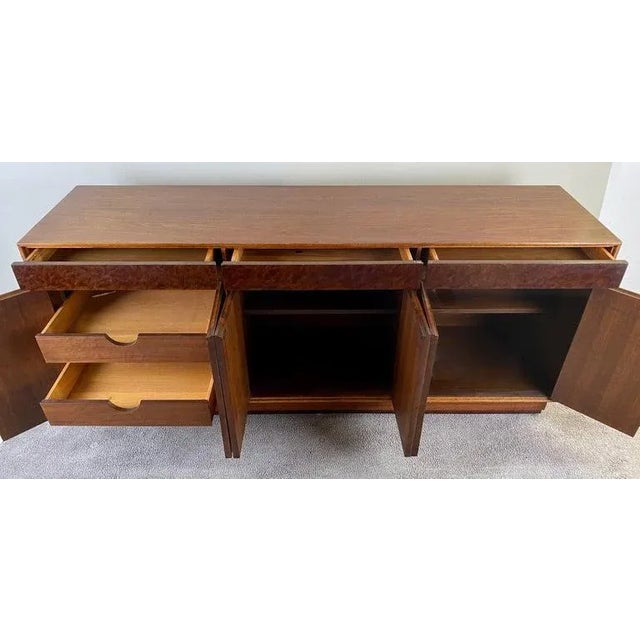 Mid-Century Modern John Stuart Mid-Century Modern Walnut and Burl Wood Sideboard Credenza For Sale - Image 3 of 12