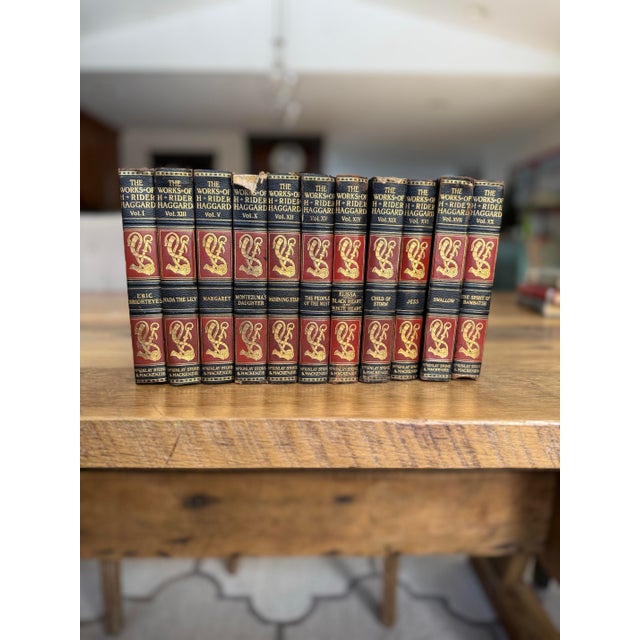 Paper Antique Hardcover Books-Set of 11 the Works of H Rider Haggard For Sale - Image 7 of 12