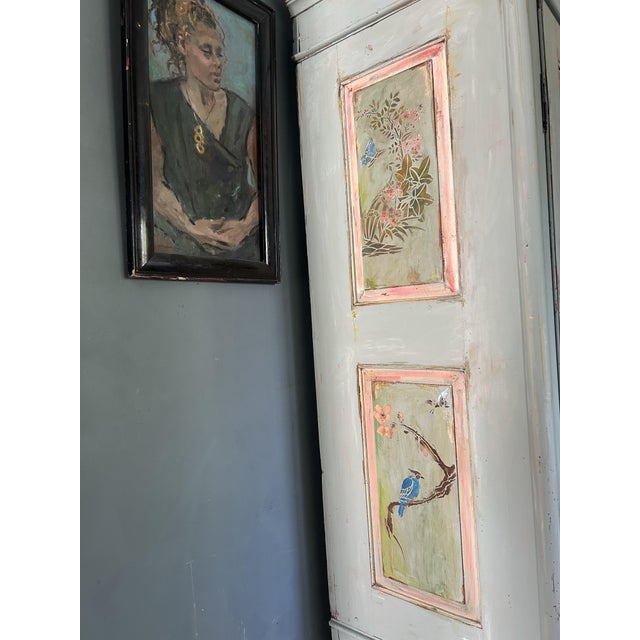 Large Vintage Painted Pine Double Wardrobe with Inlaid Chinoiserie, 1890s For Sale - Image 13 of 14