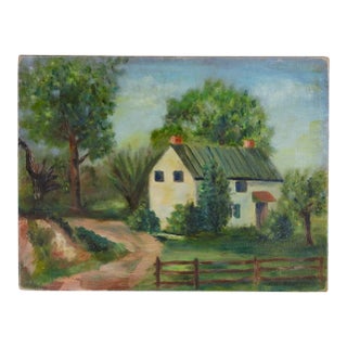 Early 20th Century Cottage Landscape Painting For Sale