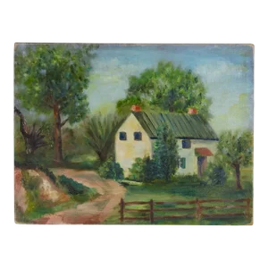 Early 20th Century Cottage Landscape Painting