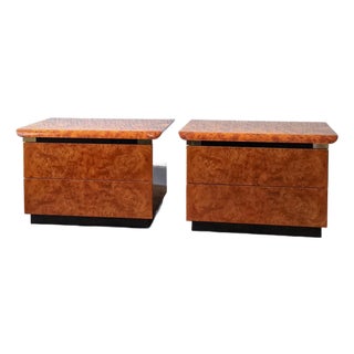 1970’s Italian Burl Wood Two- Drawer Nighstands, a Pair For Sale