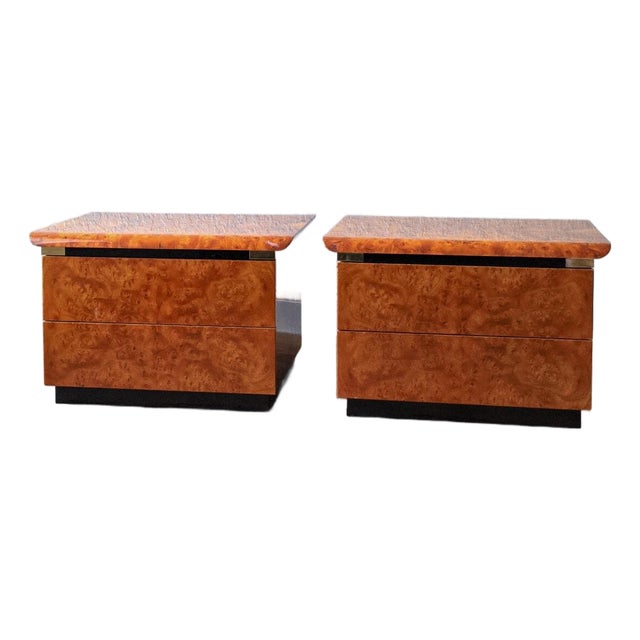 1970’s Italian Burl Wood Two- Drawer Nighstands, a Pair For Sale