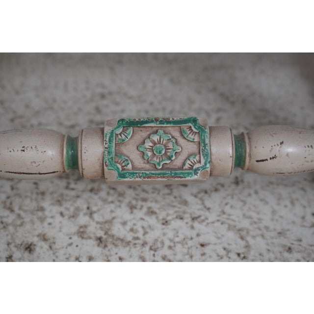 Country French Paint Decorated Rush Seat Settee For Sale - Image 9 of 12