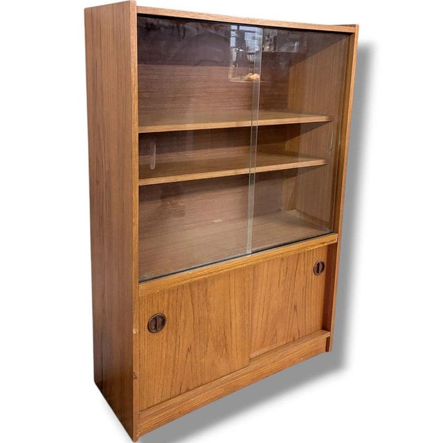 Danish Sliding Glass Bookcase in Teak For Sale - Image 6 of 9