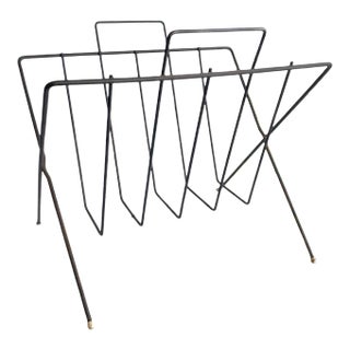 Mid Century Modern 1950s Magazine Rack Black Metal Holder For Sale