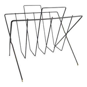Mid Century Modern 1950s Magazine Rack Black Metal Holder