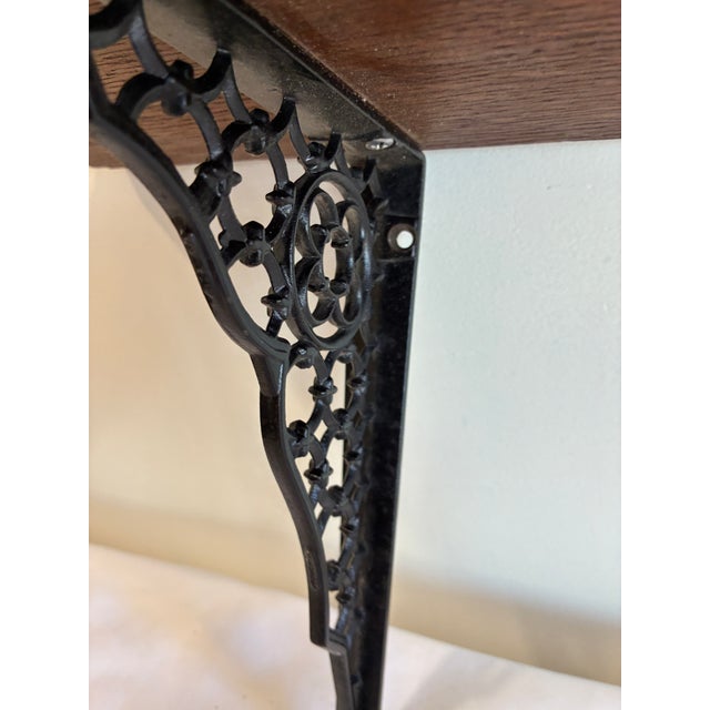 Vintage Wood Wall Shelf With Cast Iron Brackets For Sale - Image 9 of 10