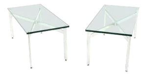Mid-Century Modern Rectangular X Base Glass Tops Coffee Side Tables - a Pair