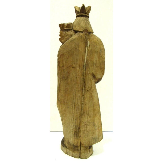 Antique 18th Century Tall Carved Wood Madonna and Child Statue For Sale In Miami - Image 6 of 12