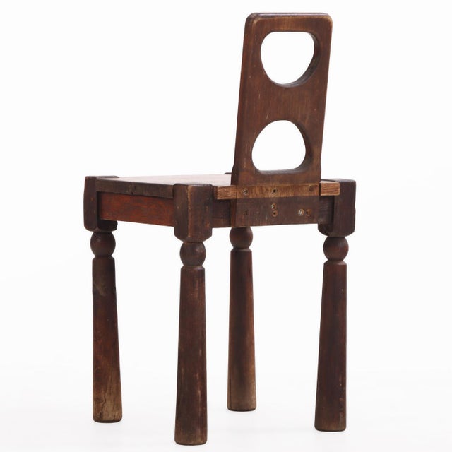 Brutalist French Oak Small Side Chair, C. 1940. For Sale - Image 4 of 8