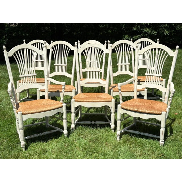 Wood Late 20th Century Habersham French Country Wheat-Sheaf Rush-Seat Dining Chairs, Set of 8 For Sale - Image 7 of 10