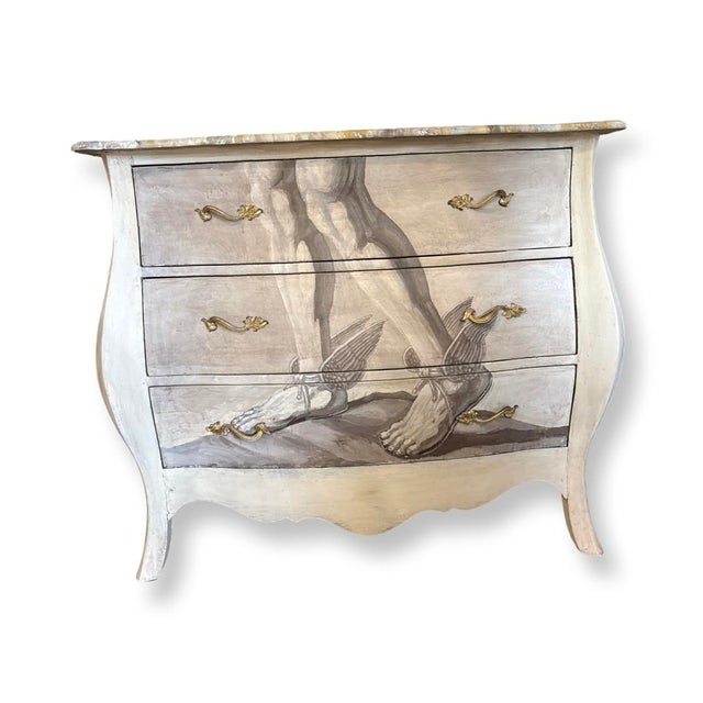 Vintage Italian Hand painted with design of Mercury Sculpture Chest with 3 Drawers.