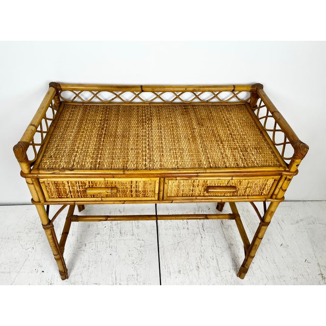 Late 20th Century Vintage Rattan Cane Desk For Sale - Image 5 of 12