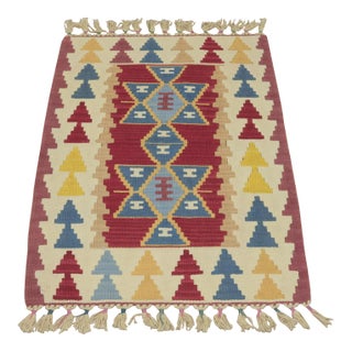 1990s Turkish Geometric Red Kilim Rug For Sale