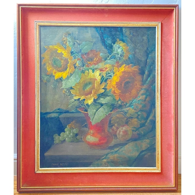 Mid Century Floral Still Life of Sunflowers Signed Prince Betzky 1946 For Sale In San Francisco - Image 6 of 9