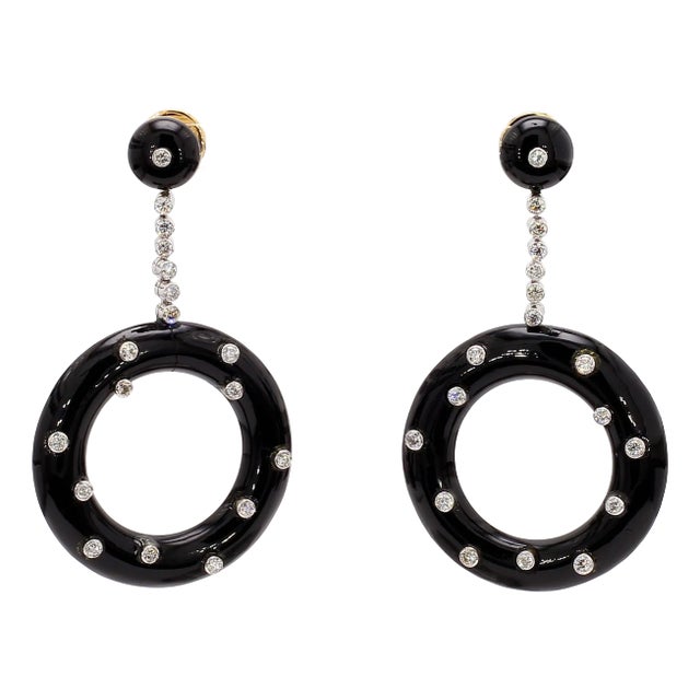 18th Century Onyx Deco Style Earrings- Set of 2 For Sale