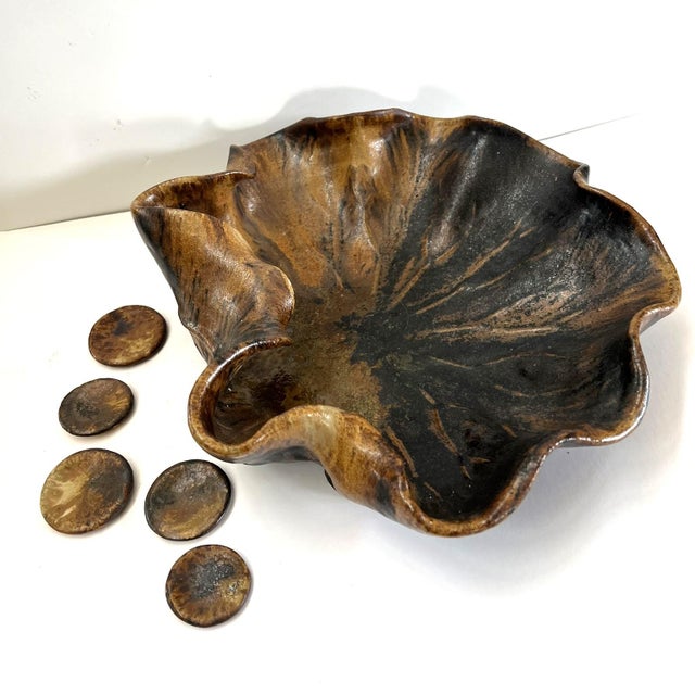 Handmade Stoneware Lotus Leaf Shape Bowl for Flower Arrangement For Sale In Chicago - Image 6 of 12