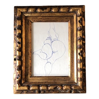 Original Vintage Abstract Female Nude Ink Drawing Vintage Frame For Sale
