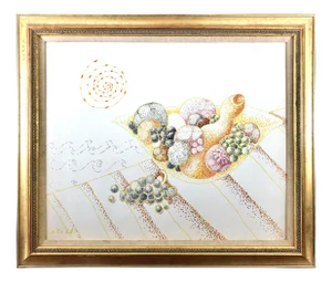 Vintage Pointillist Still Life of Fruit 1968