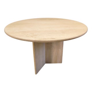 Italian Round Travertine Dining Table, 1970s For Sale