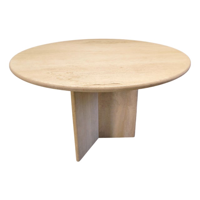 Italian Round Travertine Dining Table, 1970s For Sale