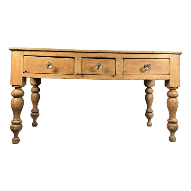 Antique Three Drawer Pine Harvest Table For Sale