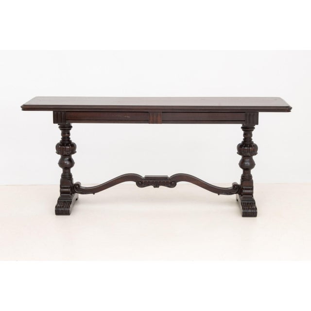 Brown Renaissance Revival Mahogany Trestle Table For Sale - Image 8 of 8