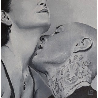 The Kiss #2 by Linda Delahaye | Oil on Panel Portrait of a couple embracing. For Sale