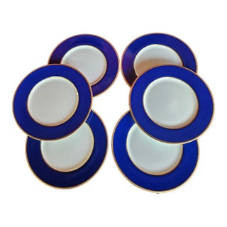 Cobalt Blue and Gold Banded Small Plates by Kathy Hardwick for Mikasa - Set of 6 For Sale