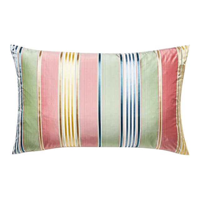 The House of Scalamandré Charlotte Stripe Lumbar Pillow, Perennial For Sale