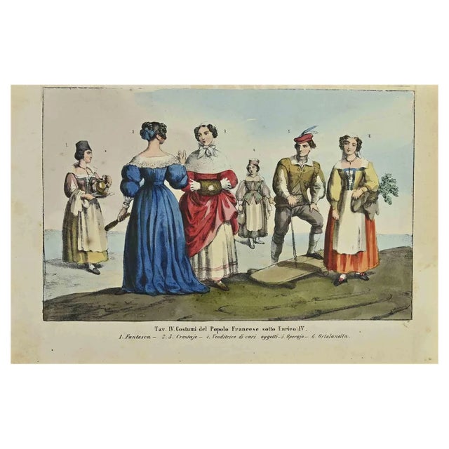 Auguste Wahlen, French Costumes at the Time of Henry IV, Lithograph, 1844 For Sale