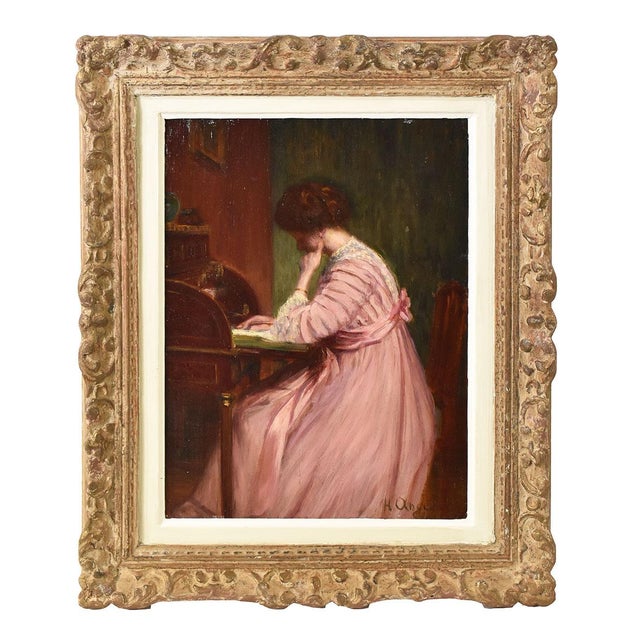 Henri-Charles Angéniol, Young Woman Reading, Oil on Wood, 20th Century, Framed For Sale - Image 9 of 9